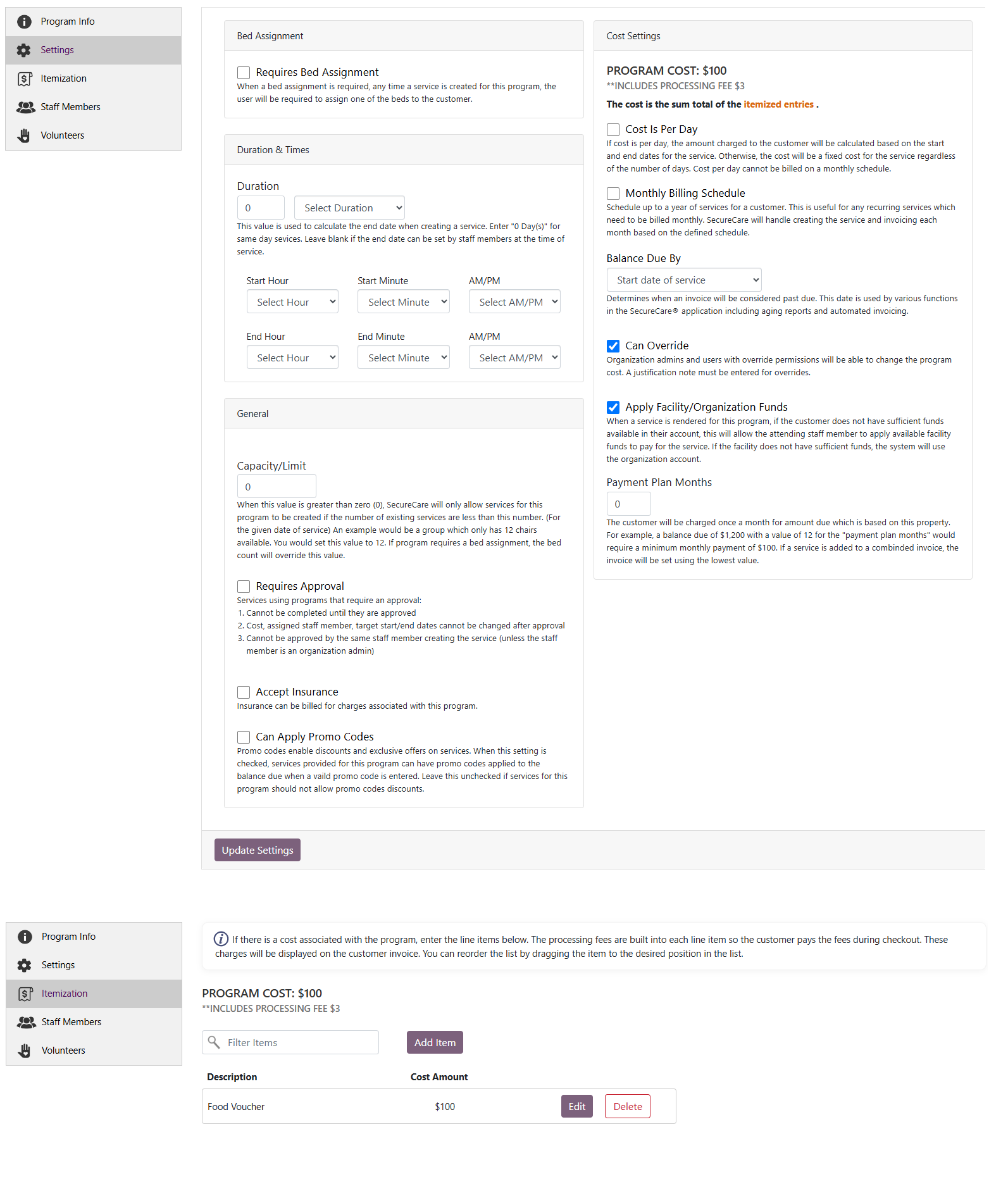 SecureCare® screenshot of feature