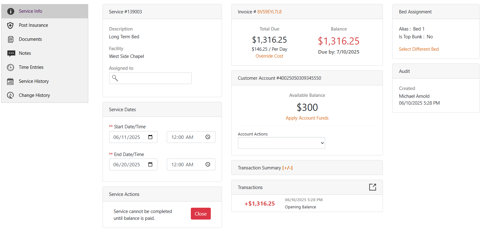 SecureCare® screenshot of a program service