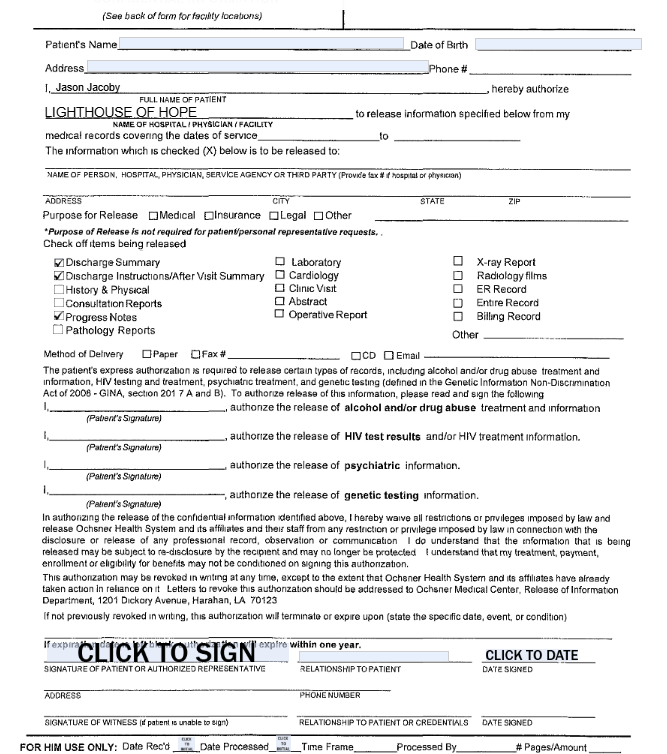 SecureCare® screenshot of signature documents